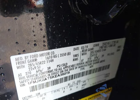 2019 Ford Expedition Max Limited из США, поврежденный, VIN 1FMJK2AT5KEA38019